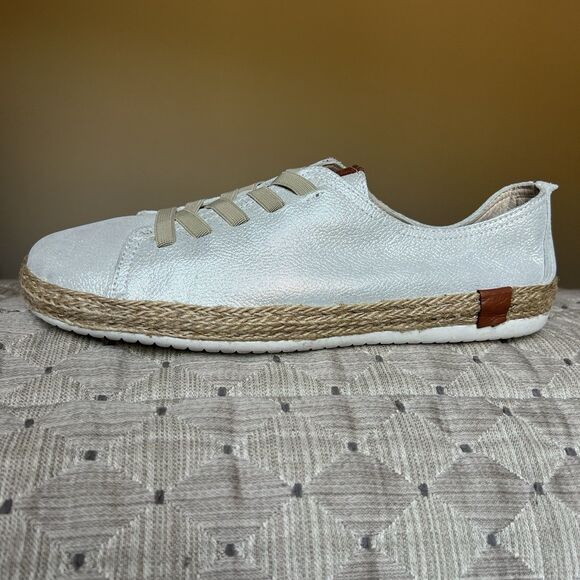 Spring Step Eloya Metallic Silver Leather Espadrille Sneaker EU 40 US 8.5 - 9 - Picture 2 of 13